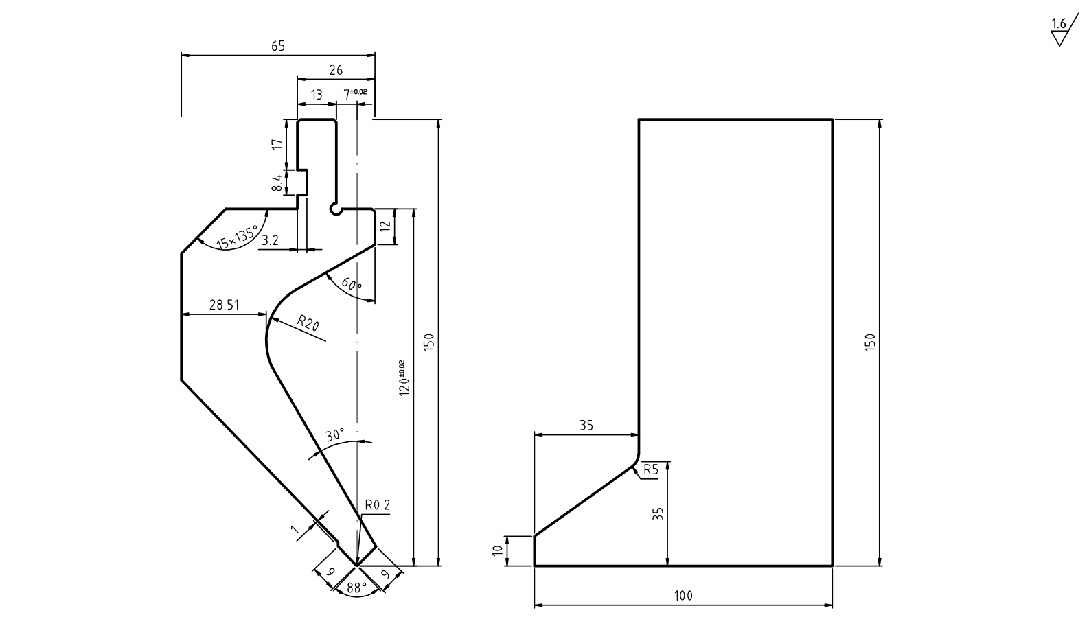 MACHNIST large gooseneck punch for deep U-shaped sheet metal parts
